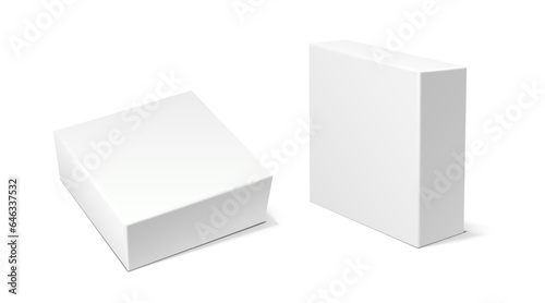 3d realistic vector icon illustration set. White square carton box. Isolated on white.