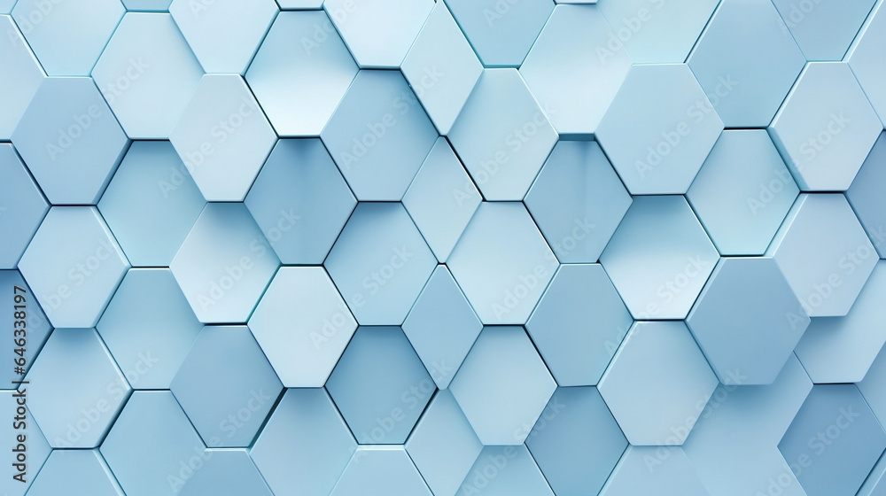Fototapeta premium Hexagon wall background pastel blue color.