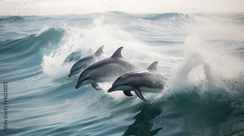 dolphins jumping in the middle of the sea