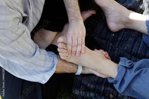 Canvas Print Zen sesshin (retreat) in Tamie, France. Shiatsu massage.
