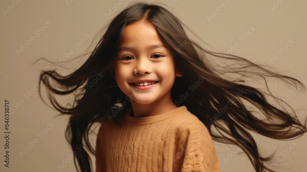 Little girl in a studio setting, dressed neutrally. Generative AI Little girl in a studio setting, dressed neutrally. Generative AI