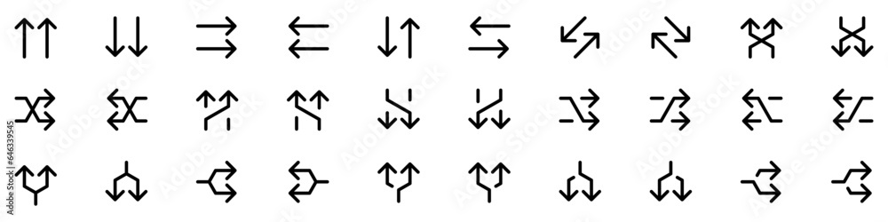 Line Arrow vector icon set in thin line style. Line Arrow vector icon set in thin line style.
