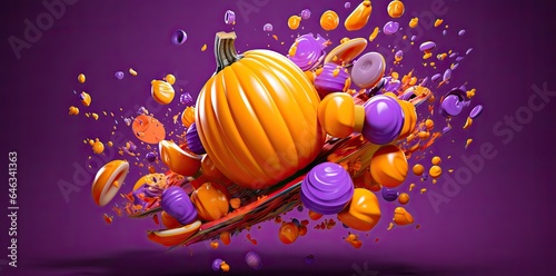 Halloween pumpkin on purple background. Seasonal party. Generative AI