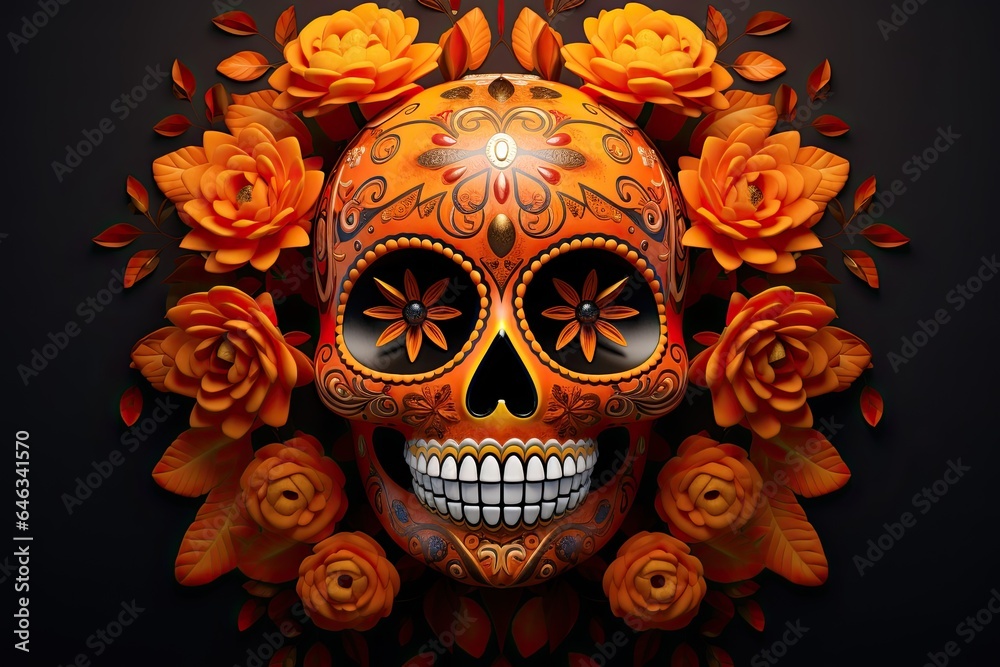 Mexican day of the dead background with many orange flowers. Generative AI Mexican day of the dead background with many orange flowers. Generative AI