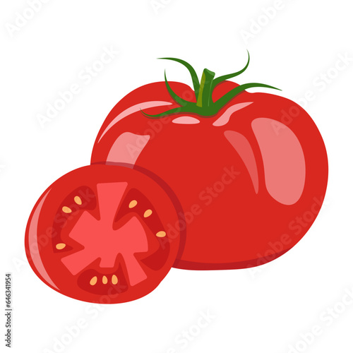 red cut tomato on white background, vegetable, healthy food