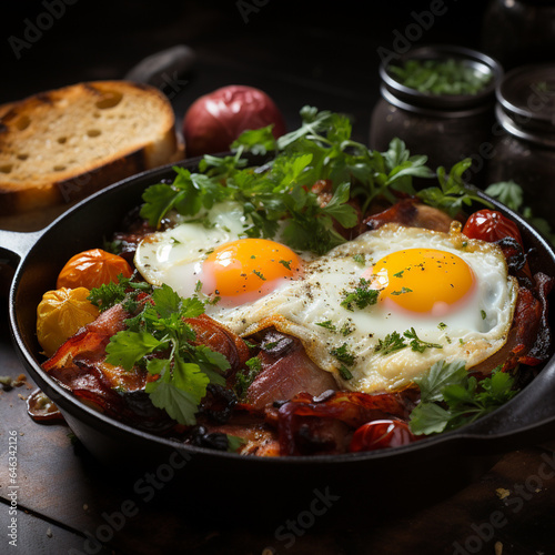 fried egg with vegetables