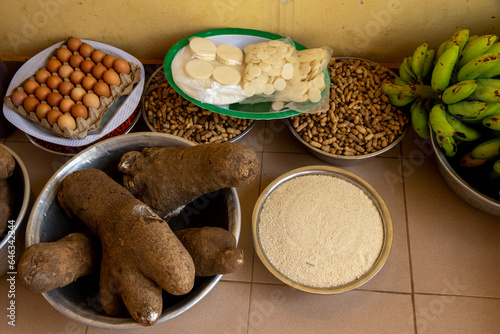 Celebration in St John Paul II catholic church, Kpalime, Togo. Offerings and host wafers. photo