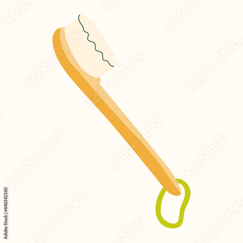 Vector cartoon illustration of a massage brush for the body. A daily skin care product. Isolated design on a white background.