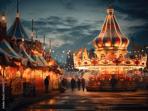 Carnival, with bright lights, thrilling rides, joyful crowds, and the sounds of laughter and excitement Generative AI