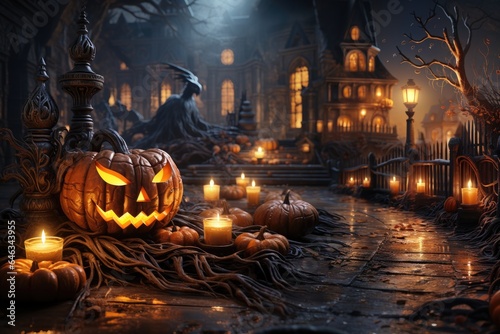 scary halloween scene with scary pumpkins