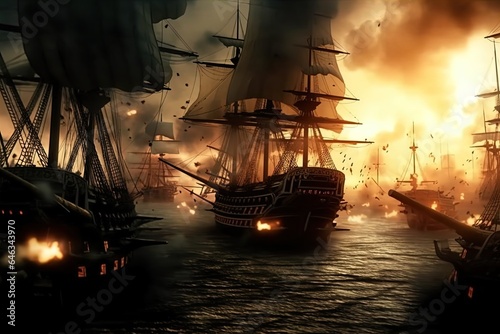 Wallpaper Mural Sailing ships fight each other with cannons blazing. Great for stories on history, maritime warfare, pirates, adventure, the age of sail and more. Torontodigital.ca