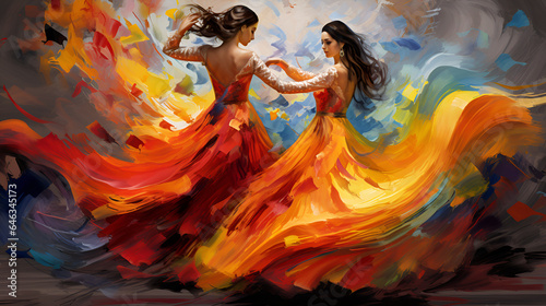 girls in colorful dresses playing with each other