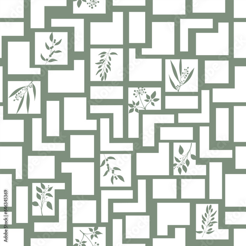 Plants and rectangle collage seamless pattern