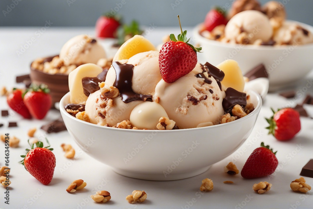 scoop of ice cream in a bowl with different flavor scoop of ice cream in a bowl with different flavor