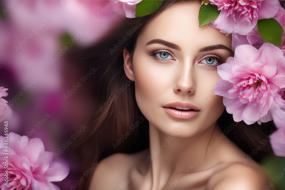 portrait of woman with pink flowers