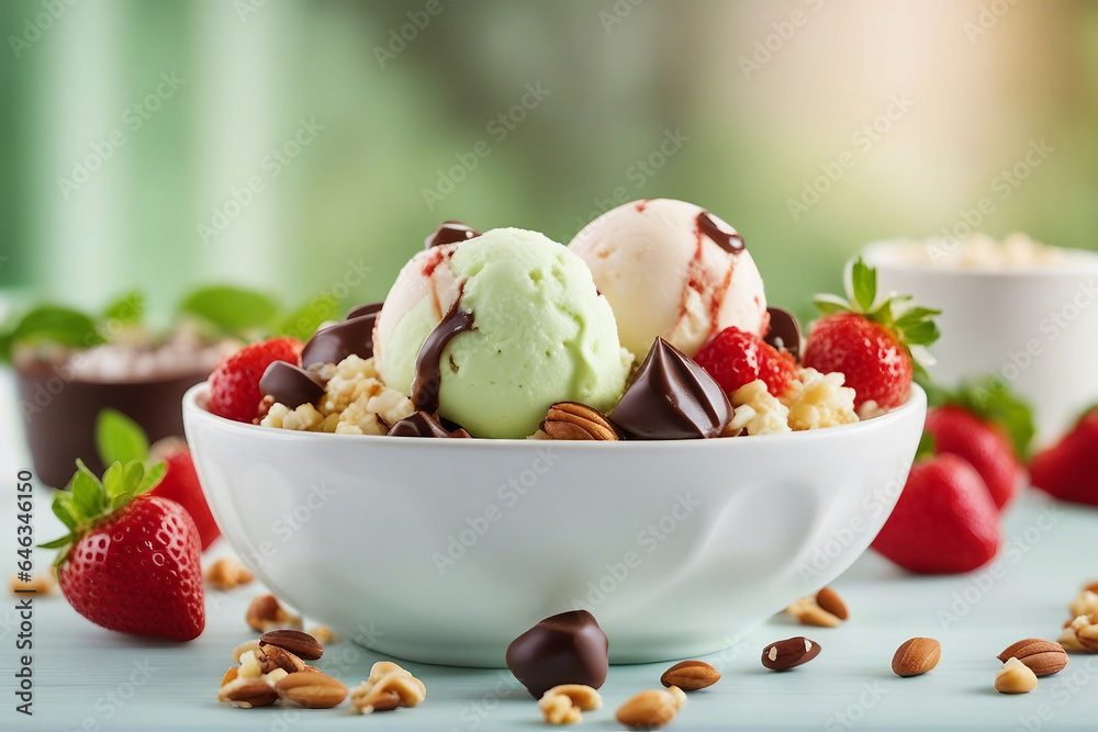scoop of ice cream in a bowl with different flavor scoop of ice cream in a bowl with different flavor