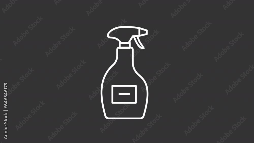 White icon animation of spray bottle, HD video with transparent background, seamless loop 4K video representing housekeeping. White icon animation of spray bottle, HD video with transparent background, seamless loop 4K video representing housekeeping.