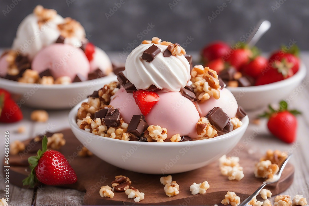 Fototapeta premium scoop of ice cream in a bowl with different flavor