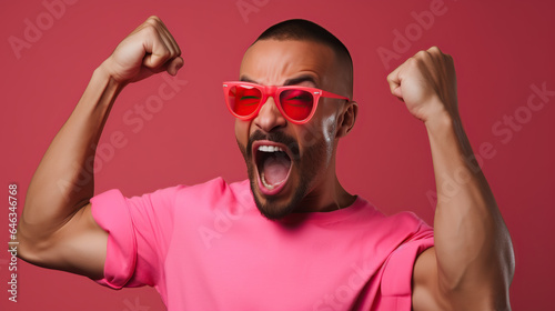portrait of a man isolated on pink background 