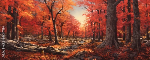 Autumn foliage photo realistic illustration - Generative AI.