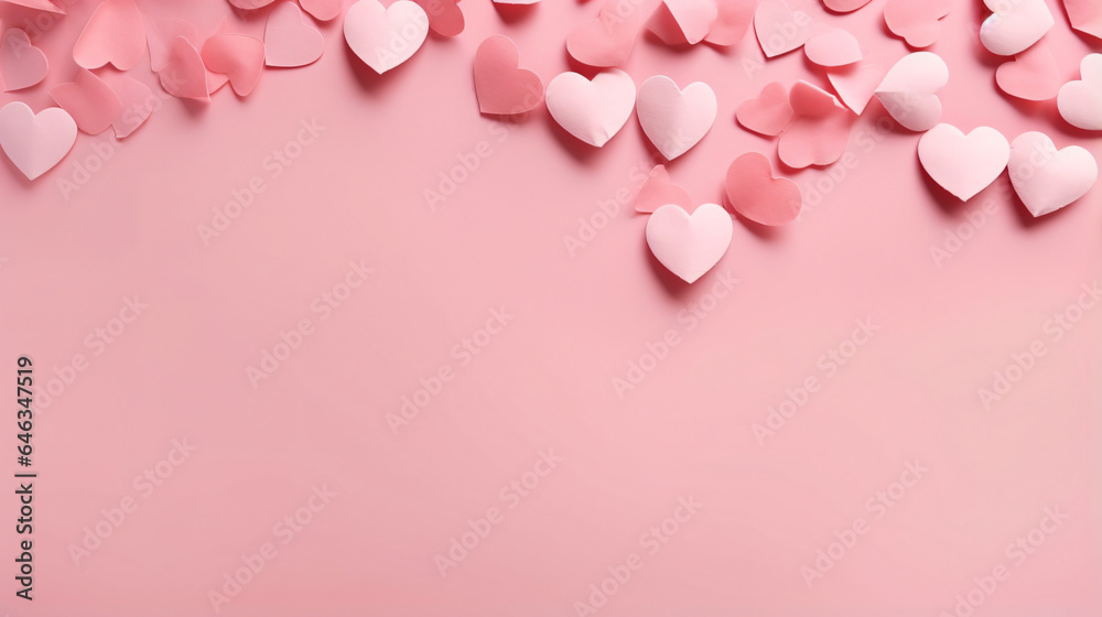Paper pink hearts fly on soft pink color background