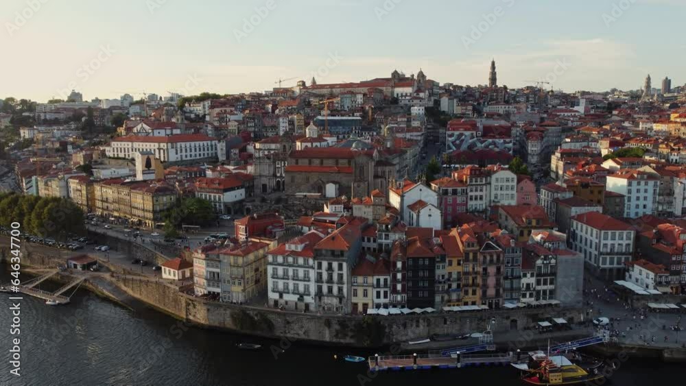 The Old City Of Porto In Portugal, Europe, 4K Aerial Skyline Drone View, Sunset 25 august 2023 The Old City Of Porto In Portugal, Europe, 4K Aerial Skyline Drone View, Sunset 25 august 2023