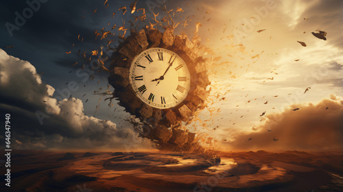 Passing of time concept with clock in tornado shape