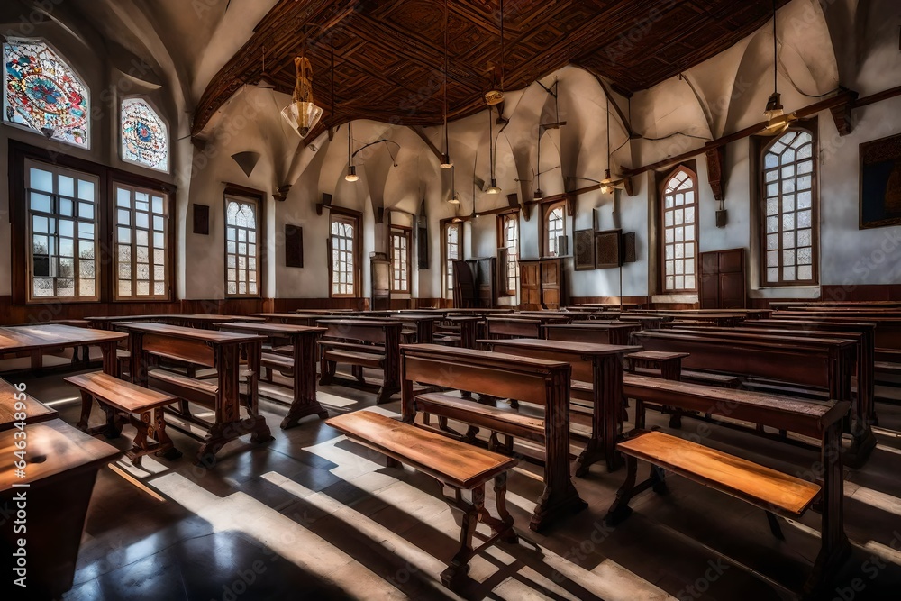 An outdated school with Hokz seats and chairs. An outdated school with Hokz seats and chairs.