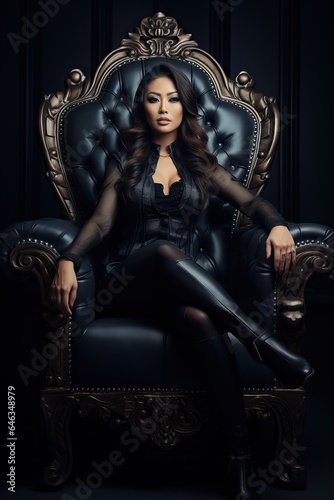 Asian Woman Boss sitted on a Huge Armchair.