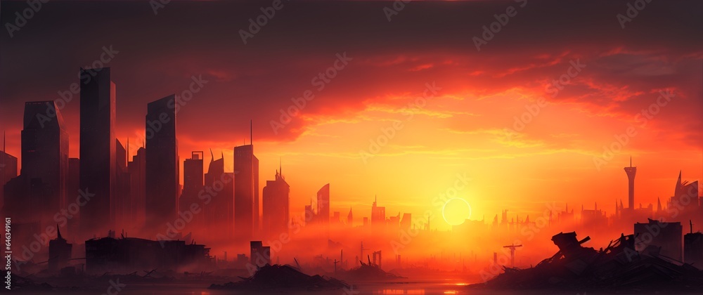 Apocalyptic city landscape at sunset from Generative AI Apocalyptic city landscape at sunset from Generative AI