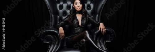Asian Woman Boss sitted on a Huge Armchair.