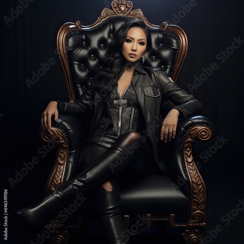 Asian Woman Boss sitted on a Huge Armchair.