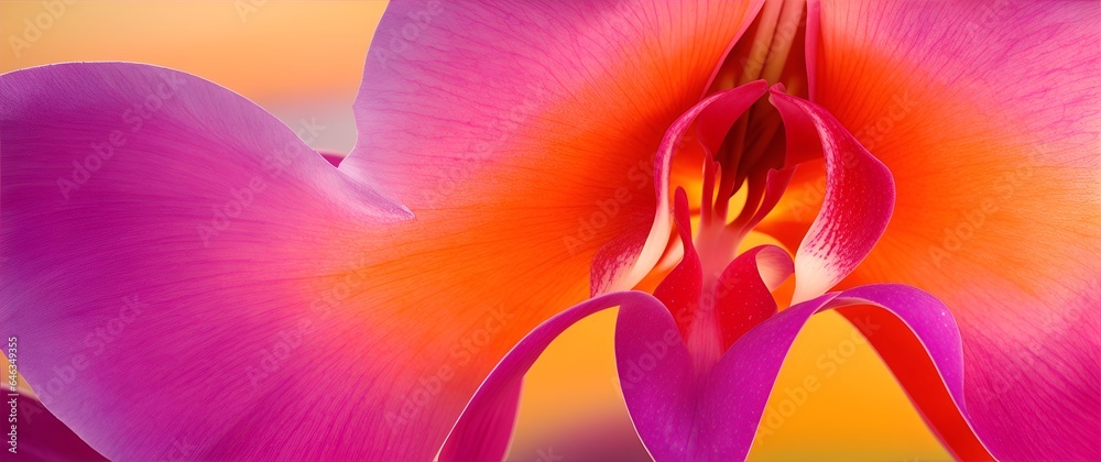 Vibrant colors of an exotic orchid petal at sunset from Generative AI