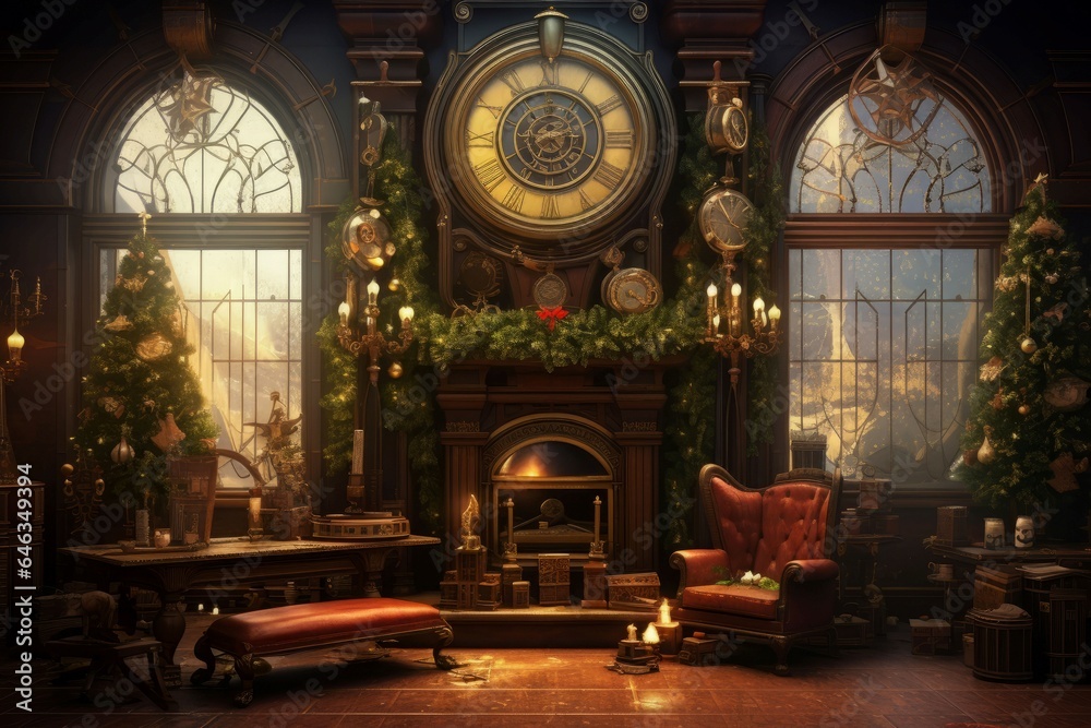 Steampunk christmas living room. Generate Ai