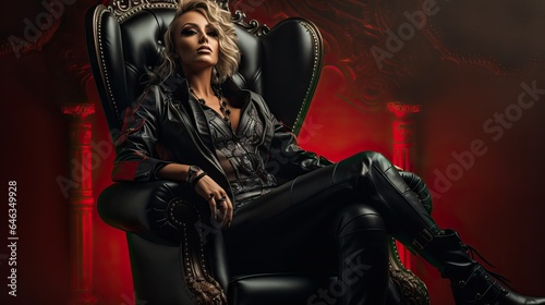 European Woman Boss sitted on a Huge Armchair.
