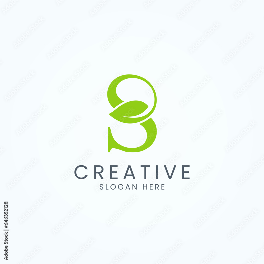 Green Leaf Logo with Letter S Monogram Logo Design Stock Vector | Adobe ...