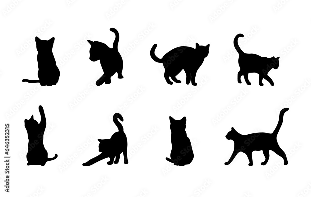Isolated Cat Silhouette set on white background. 