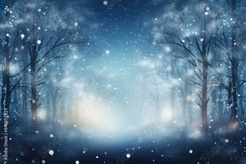 magical winter snowy forest shining lights illustration