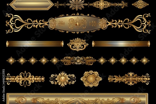 Decorative golden elements with borders. Generative AI