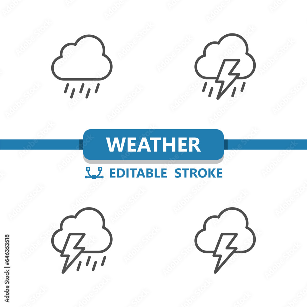 Weather Icons. Raining, Rain, Cloud, Storm, Lightning Vector Icon