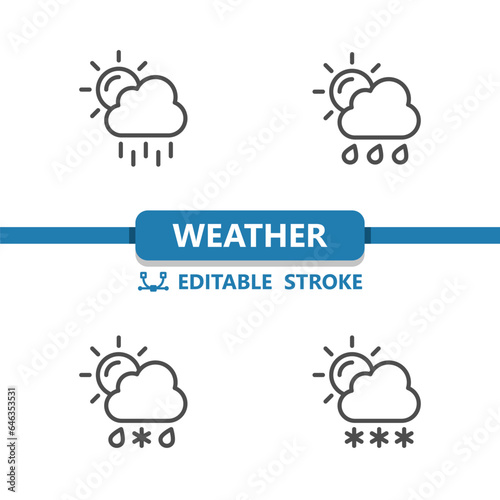 Weather Icons. Cloud, Sun, Day, Rain, Raining, Sleet, Snow, Snowing Vector Icon