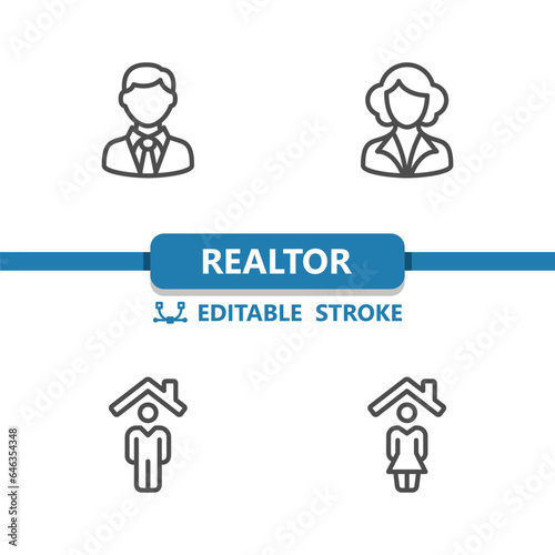 Realtor Icons. Real Estate Agent, Home Owner, House Vector Icon