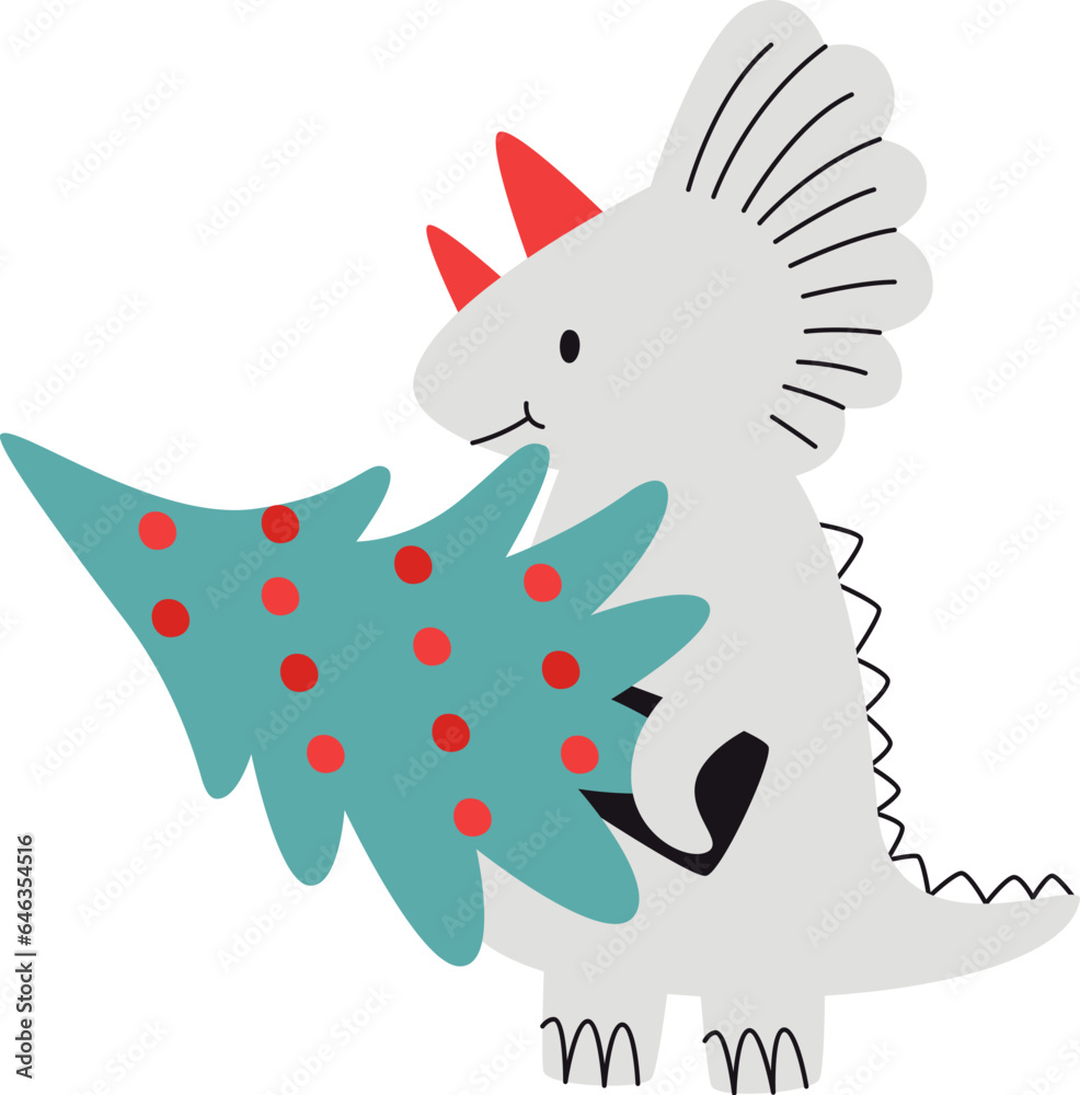 Fototapeta premium Dinosaur With Christmas Tree
