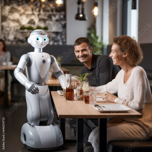 robot serving tables in a restaurant. photo