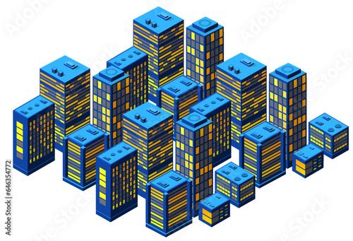 Vector 3d Illustration of a city at night, neon cityscape background