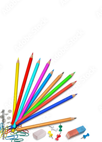 Colored pencils for school. Vector illustration of a set of stationery for school activities. Template for creativity.