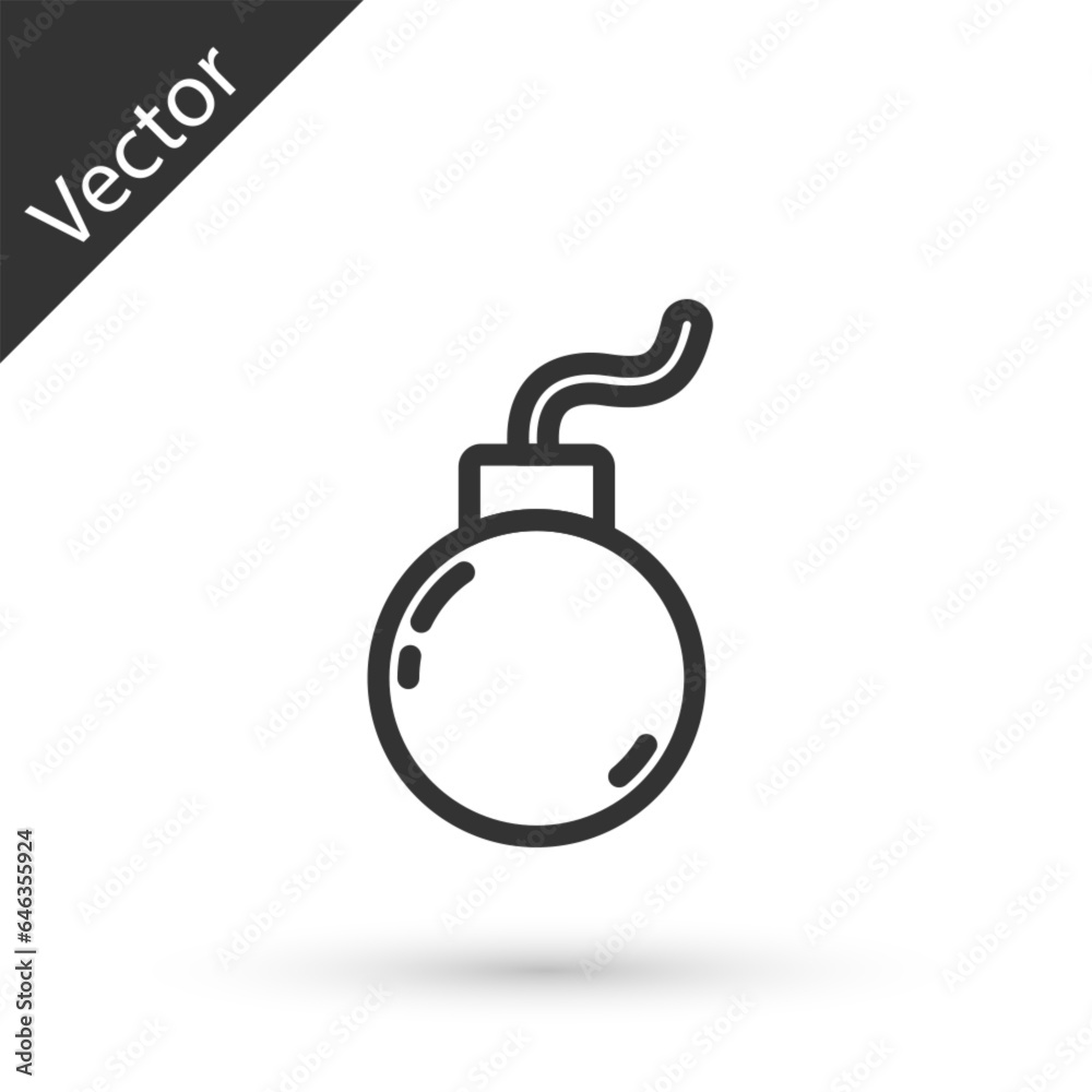 Grey line Bomb ready to explode icon isolated on white background. Vector Grey line Bomb ready to explode icon isolated on white background. Vector