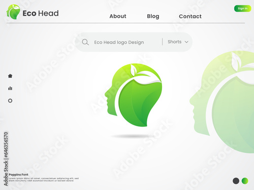 Green brain logo design. Eco head logo. Natural head. Leaf brain. Business. Premium template. Finance. Creative. Eco. Natural. Colorful head. Leaf