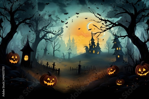 Abstract and colorful beautiful soft fog illustration of Halloween themed scene Generative AI © LayerAce.com