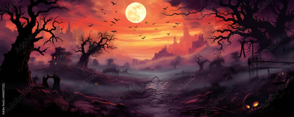 Abstract and colorful beautiful soft fog illustration of Halloween themed scene Generative AI